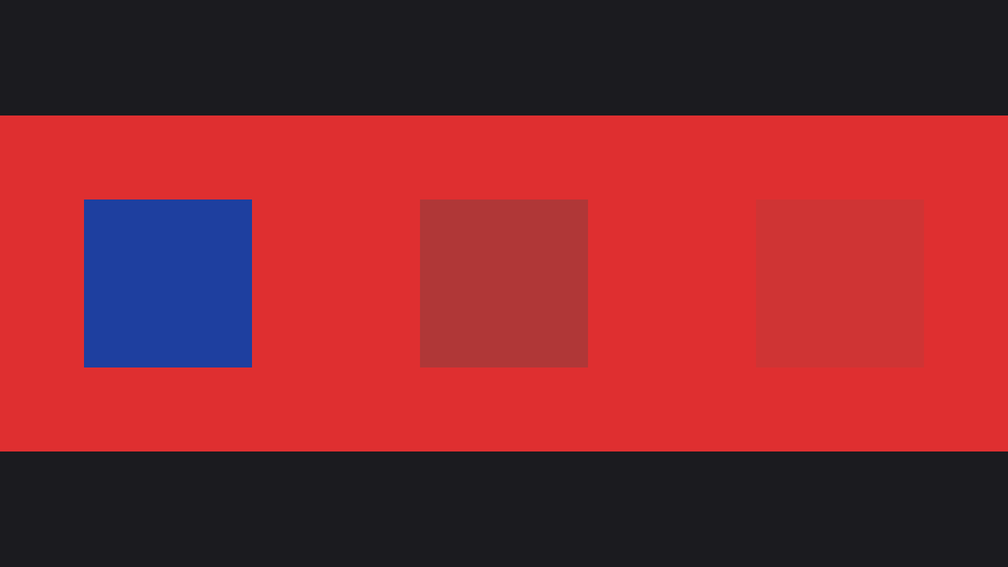Three solid test frames: a blue square on a red background, a red square on a red background, and a slightly different red square on a red background.